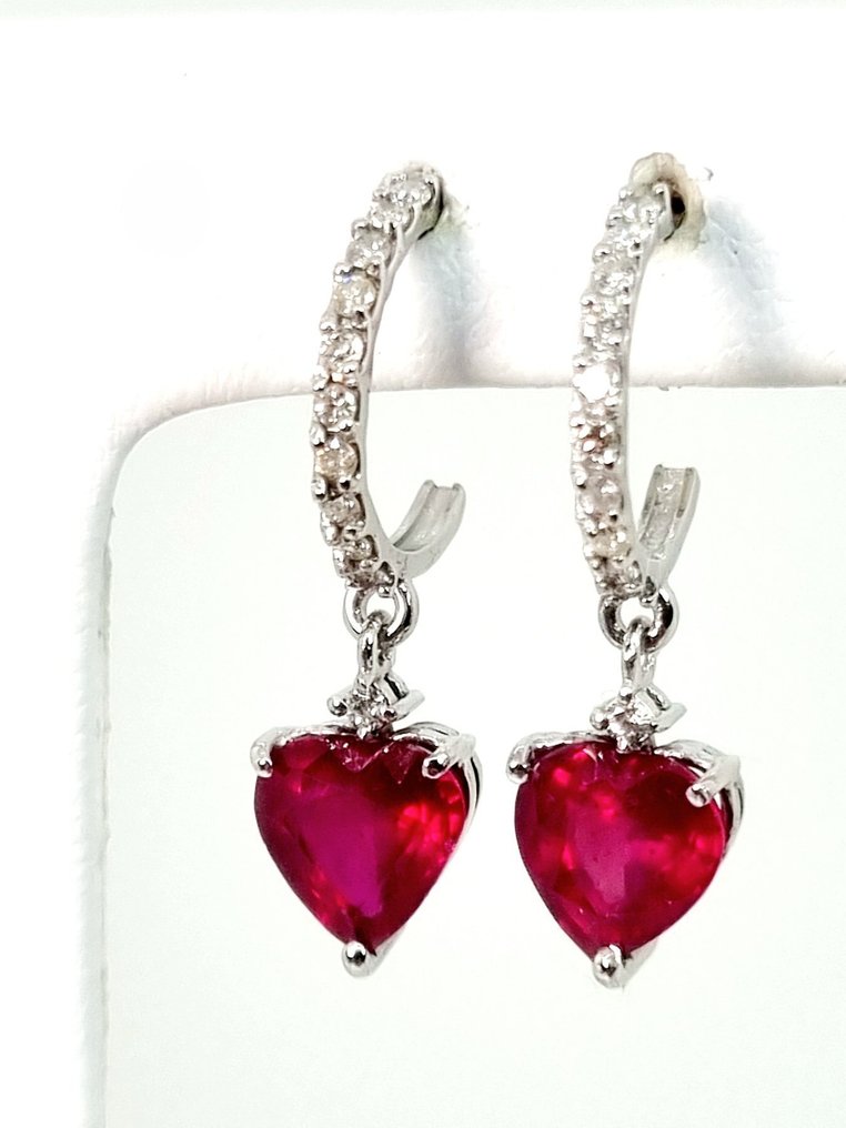 耳环 - 18K包金 白金 红宝石 - 钻石 #3.2