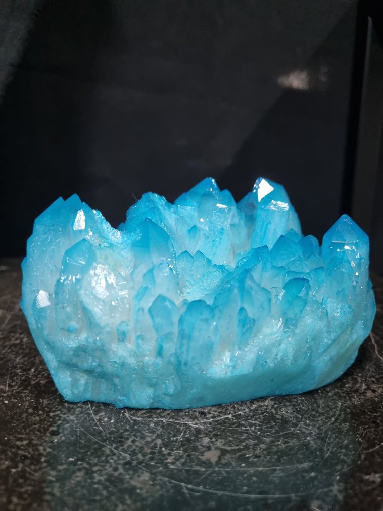 Very large Aqua Aura Quartz Crystal Crystal cluster - Height: 115 mm - Width: 70 mm- 570 g #2.1