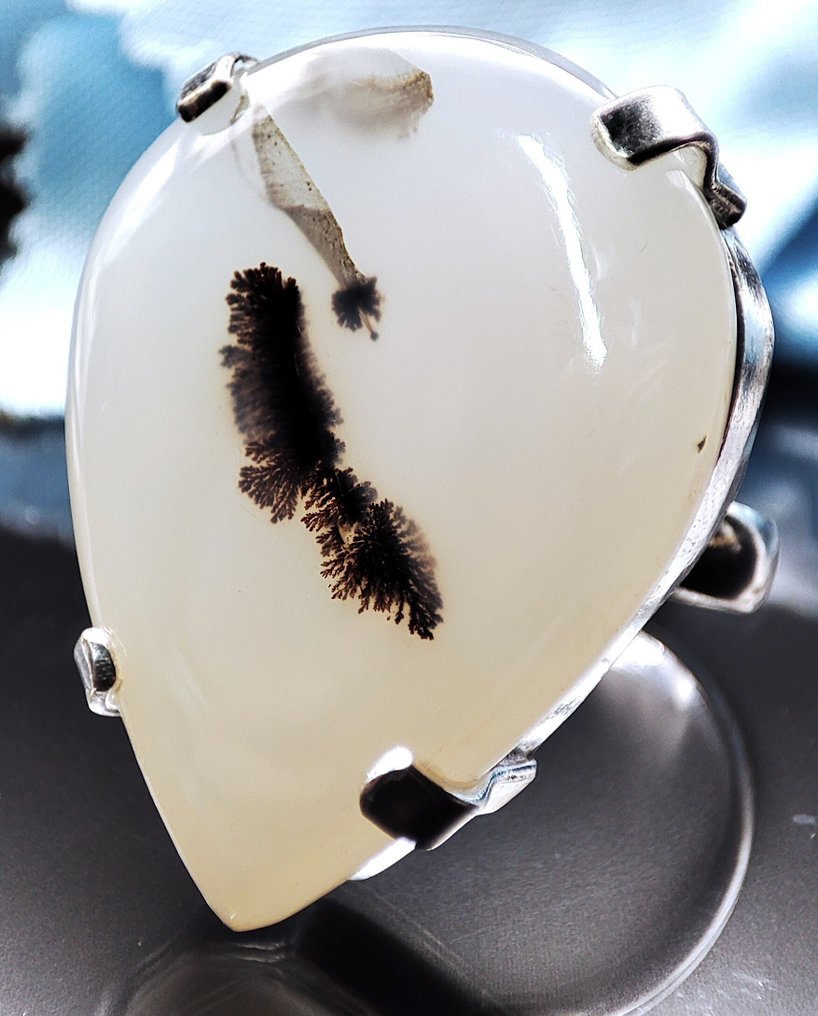collector's Item Beautiful and Rare Dendritic Opal With Eagle Shape 925 Silver Ring Free Shipping - Ring #1.0