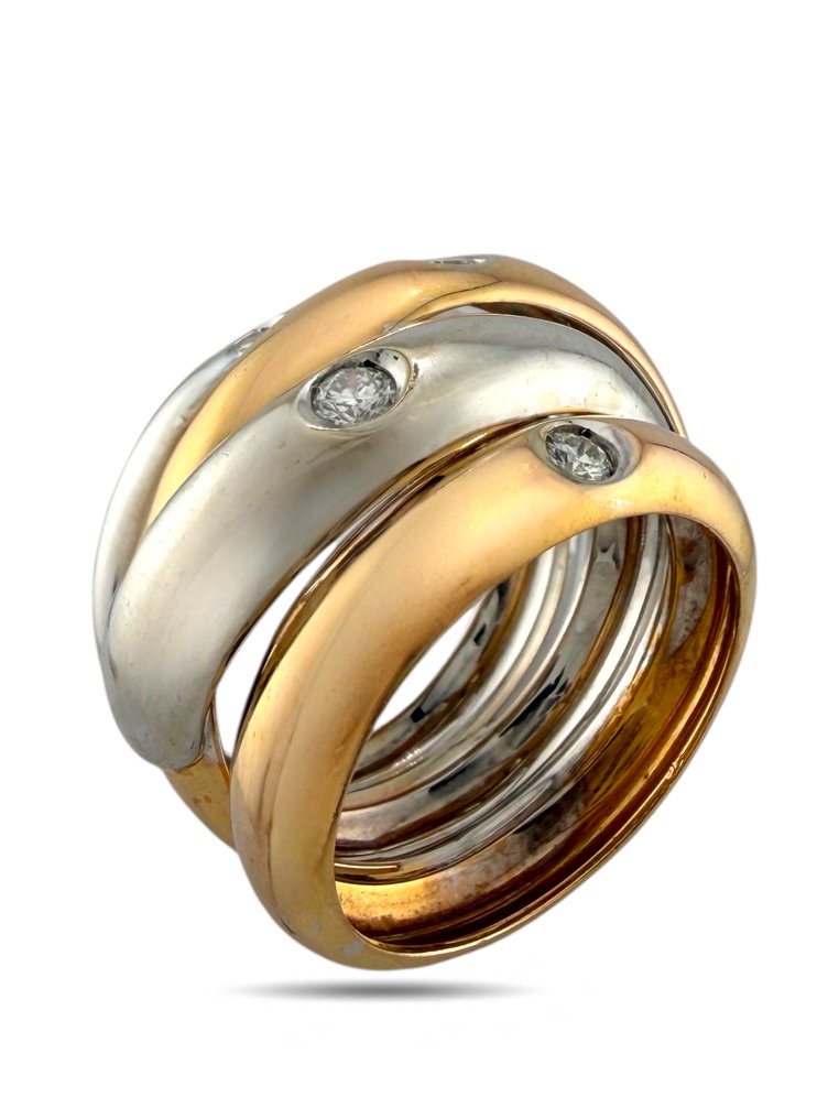 戒指 - 18 克拉 白金, 独家双色18K玫瑰金与白金钻石戒指，镶嵌0.16克拉钻石, 玫瑰金 #4.3