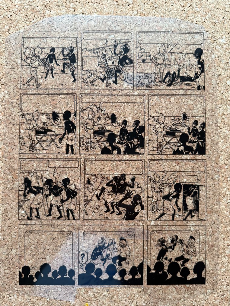 Hergé - Tintin au Congo  - Page complète  film A4 cello/plastic du trait encre de Chine #2.1