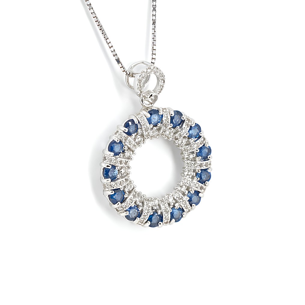 沒有保留價 - 頸鏈 鍍金 藍寶石 - 黃玉 - 18K 金镀层 #1.0