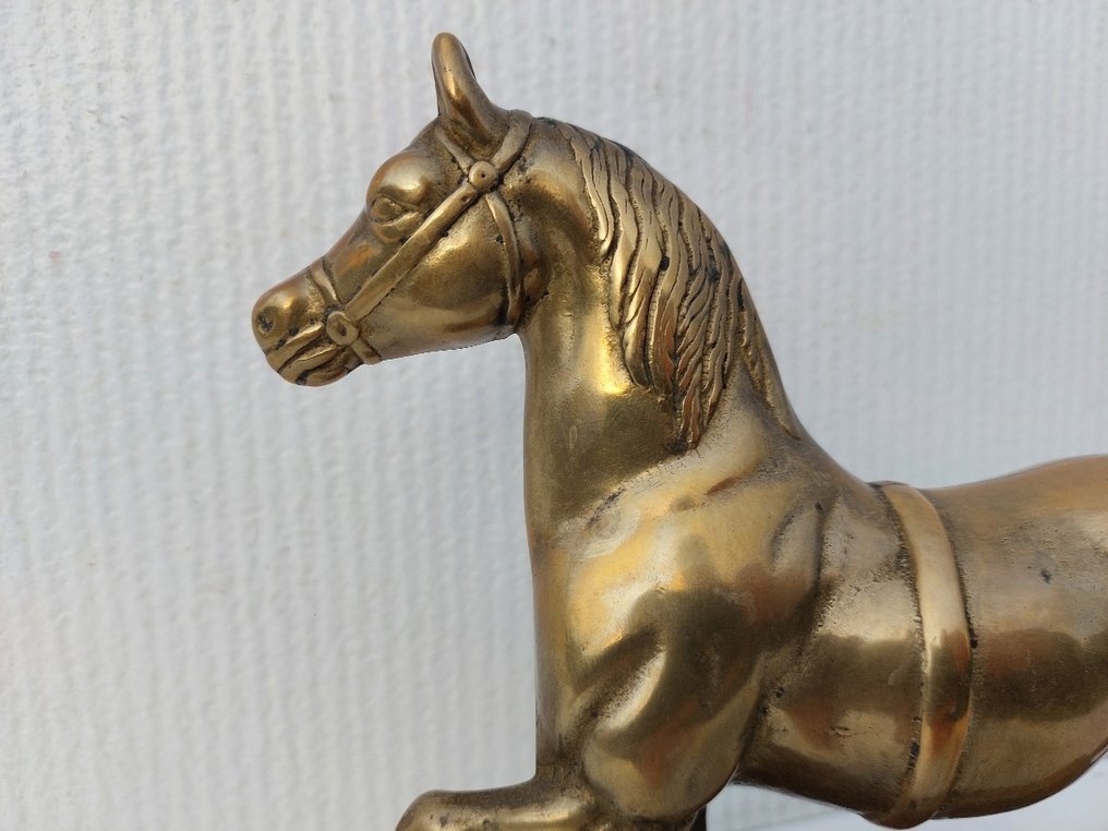 塑像, paard op blok - 20 cm - 黄铜, 木 #3.2