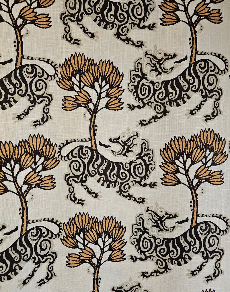 300x280cm! «Draghi e Cipressi d'Oro» - Orientalt bomullsstoff med striper - Originalt orientalsk - Tekstil - 300 cm - 280 cm #2.1