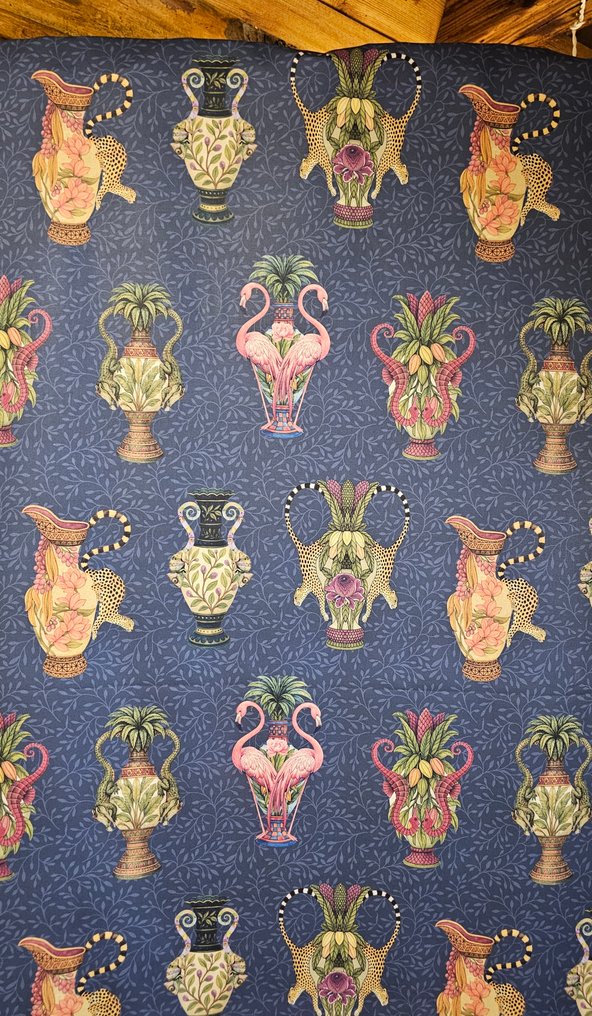 Limited edition! XXL fabric 'Vases Paradise' with crocodiles and flamingos - 300x280cm - Artistic - Textile  - 300 cm - 280 cm #2.1
