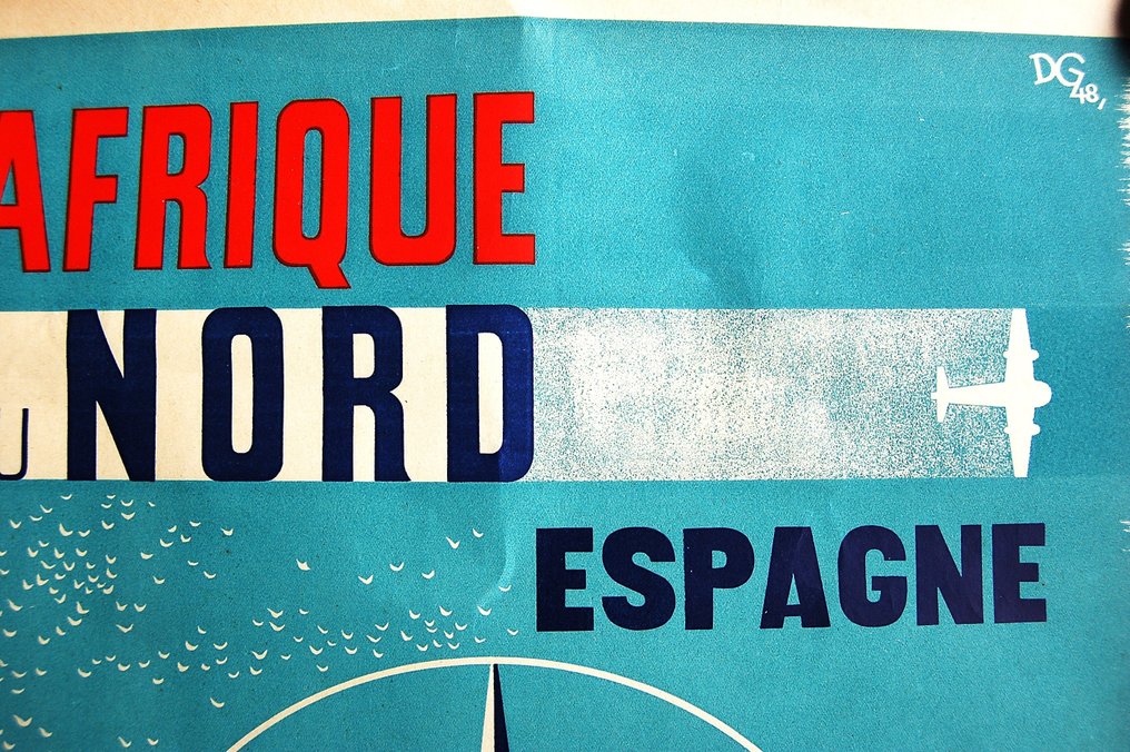 DG - Affiche ancienne originale Compagnie Aérienne Air Sud Signée DG 1948 - Avion aviation - 1940s #2.1