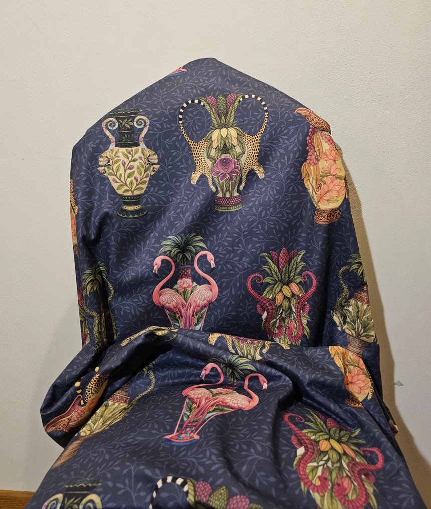 Limited edition! XXL fabric 'Vases Paradise' with crocodiles and flamingos - 300x280cm - Artistic - Textile  - 300 cm - 280 cm #3.2