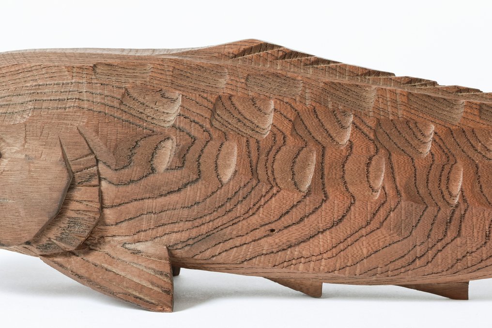Carp Sculpture – Signed by Yanagisawa Eiichi (柳沢英一), Inami Carving with Original Sined Box - 雕塑 木 - 日本 (没有保留价) #3.2