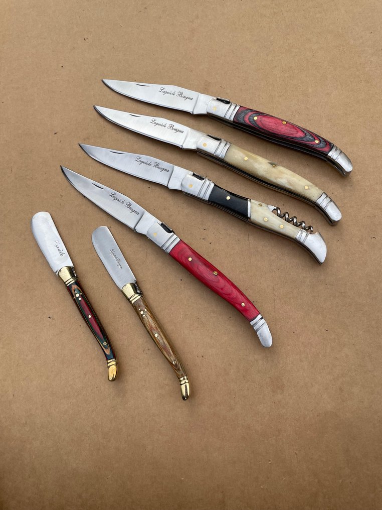 廚刀 - 厨房刀具套装 礼品 手工刀 - Laguiole Bougna 设计师手工厨房刀具,带有蜂标志的定制款 - 锻造钢 皮革 - 法國 - 手工厨房刀具 #2.1