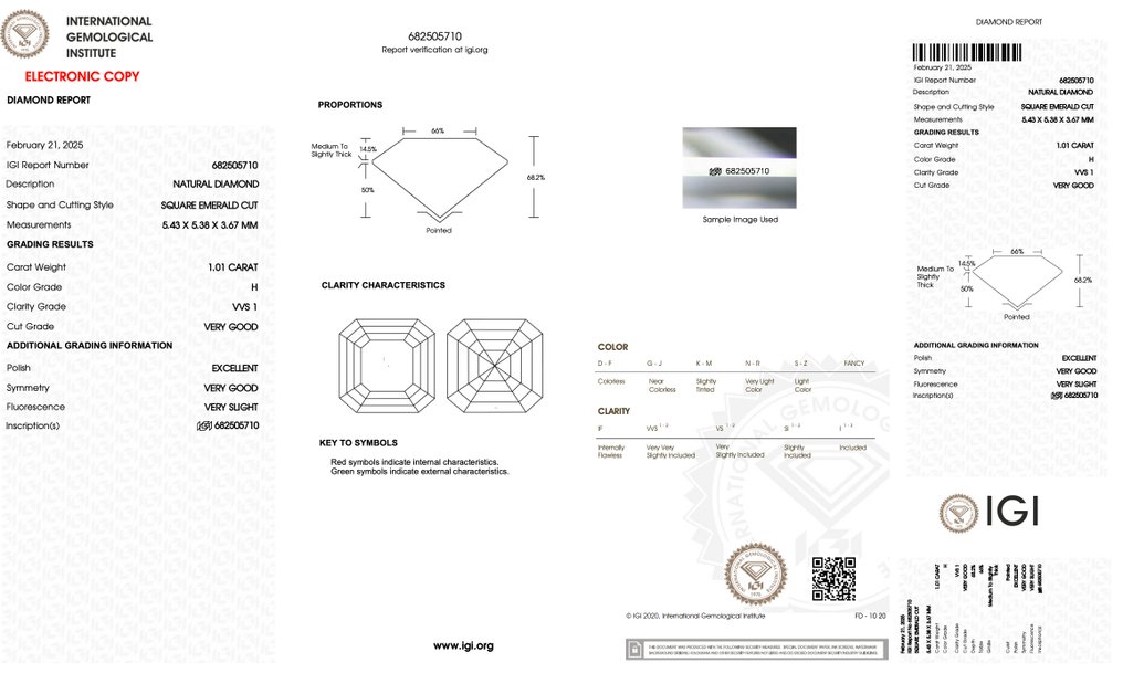 1 pcs 钻石  (天然)  - 1.01 ct - 方形 - I - VS1 轻微内含一级 - 国际宝石研究院（IGI） - 令人惊叹的钻石 #2.1