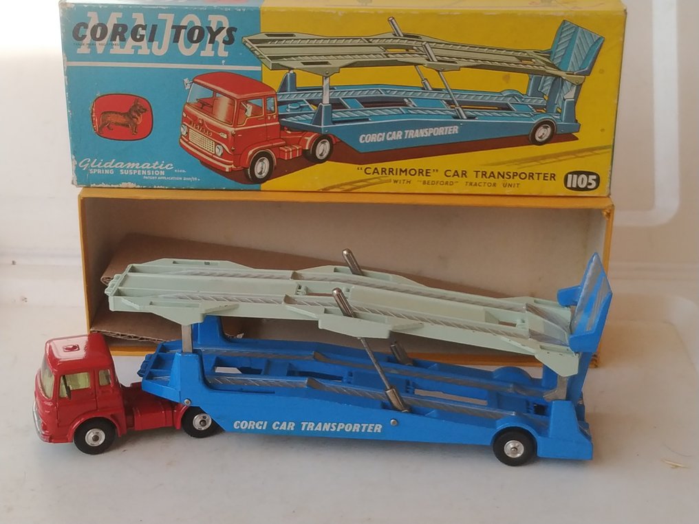 Corgi - Model vrachtwagen  (5) - Corgi Major Toys Original Issue - Second Series Bedford Tractor TK & "Carrimore" Car Transporter - In Original First Serie Carton "Picture" Box - 1960/1962 #1.0