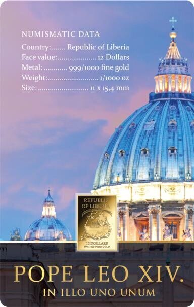 Chad. 3000 francs 1/1000 oz Gold Pope Leo XIV Coin (In Assay)  (No Reserve Price) #3.2