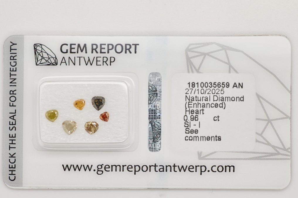 没有保留价 - 6 pcs 钻石  (经彩色处理)  - 0.96 ct - 心形 - SI1 微内含一级, SI2 微内含二级, I1 内含一级, I2 内含二级, I3 - 安特卫普宝石报告（GRA） #1.0