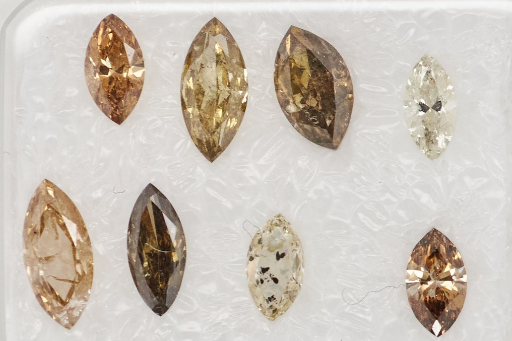 没有保留价 - 8 pcs 钻石  (经彩色处理)  - 1.18 ct - 榄尖形 - I1 内含一级, I2 内含二级 - 安特卫普宝石报告（GRA） #1.0