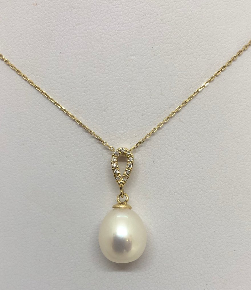 Κολιέ με μενταγιόν - 18 καράτια Κίτρινο χρυσό -  0.06ct. tw. Διαμάντι (Φυσικό)  #4.3