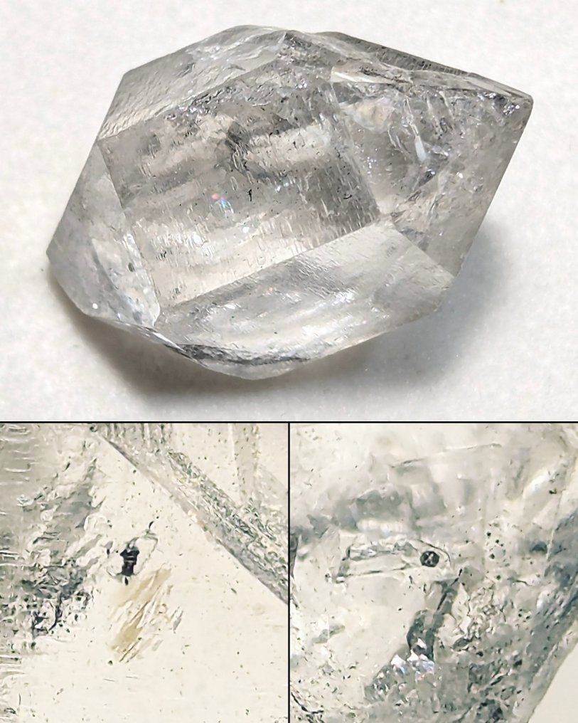 29.5 ct - Rare x2 Moving Two-Phase Inclusions Herkimer Diamond Quartz, from Skardu, Pakistan Specimen - Height: 24 mm - Width: 14 mm- 5.9 g - (1) #1.0