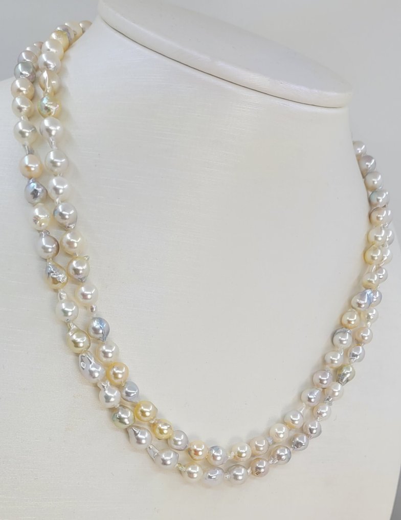Colier Argint, Perle Akoya multi, aurii și argintii, de 5,5x6 mm. #1.0