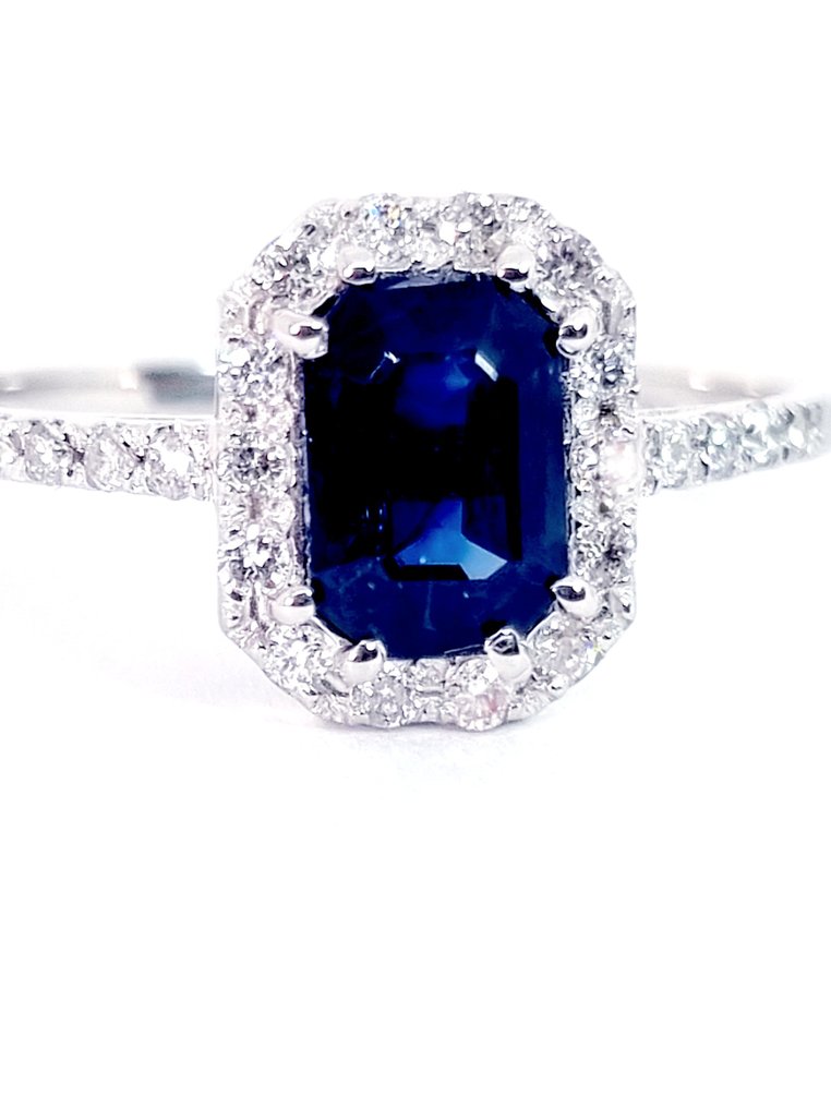 戒指 - 18K包金 白金 蓝宝石 - 钻石 #1.0