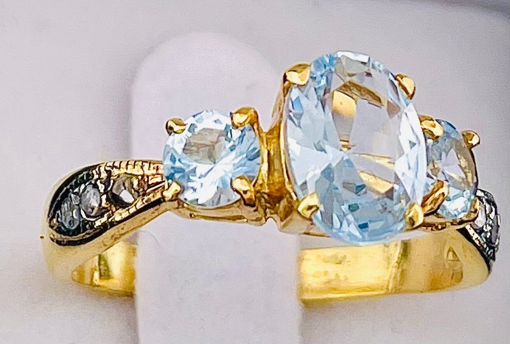 没有保留价 - 戒指 - 9 kt. 黄金, 银 海蓝宝石 - 钻石 #3.2