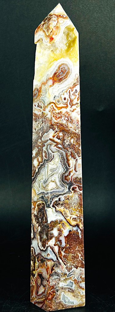 Τείχος κρυστάλλου Lace Agate - Χωρίς ελάχιστη προσφορά. Μοναδικά διακεκομμένα μοτίβα & Druzy - Ύψος: 217 mm - Πλάτος: 40 mm- 516 g - (1) #1.0