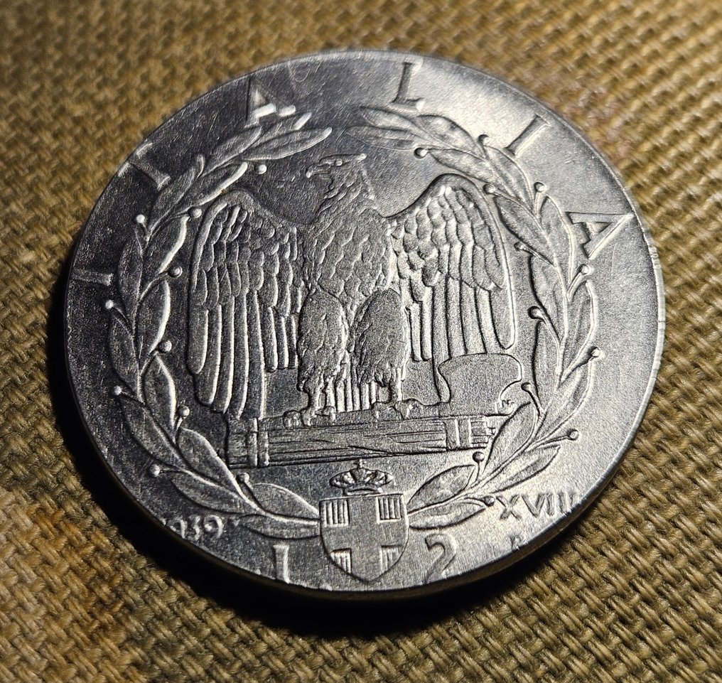 意大利, 王国 Vittorio Emanuele III. 2 Lire 1939 errore - coniata sul tondello da 50 Centesimi #4.3