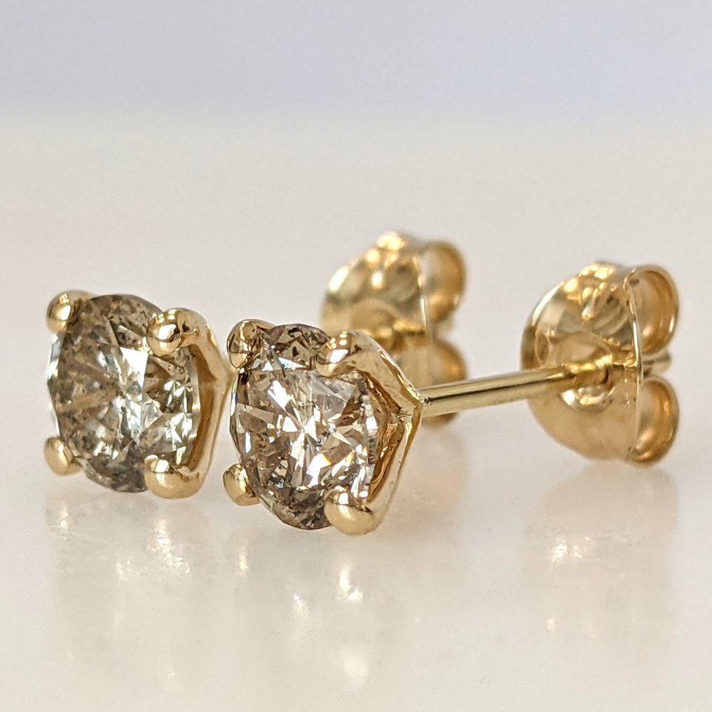 χωρίς τιμή ασφαλείας - Σκουλαρίκια - 14 καράτια Κίτρινο χρυσό -  1.07ct. tw. Διαμάντι (Φυσικό) - GWLab #1.0