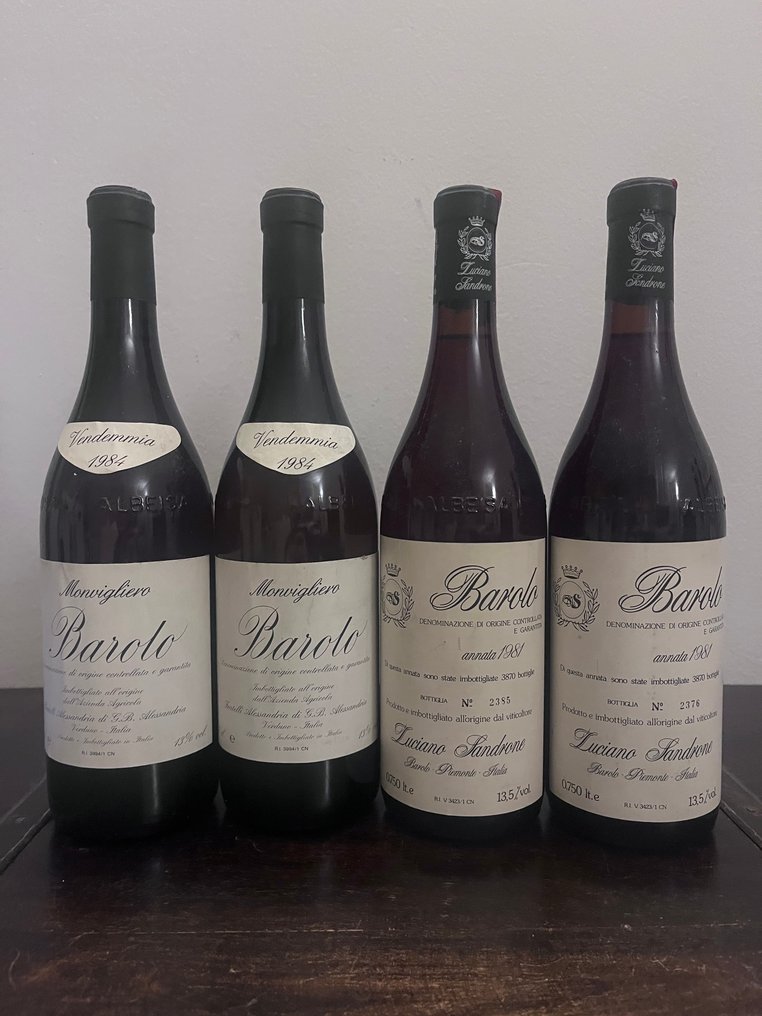 1984 x 2 Barolo Monvigliero Flli Alessandria & 1981 x2 Luciano Sandrone - 巴罗洛 - 4 Bottles (0.75L) #1.0
