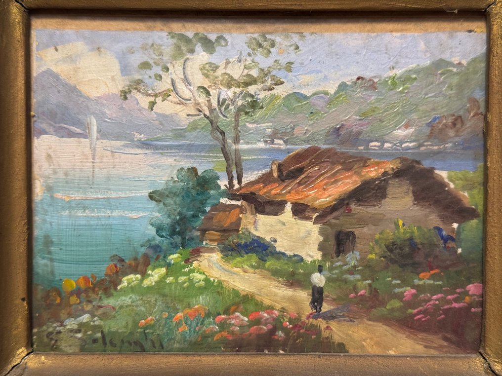 Giuseppe Solenghi (1879-1944) - Paesaggio lacustre con casolare #4.3