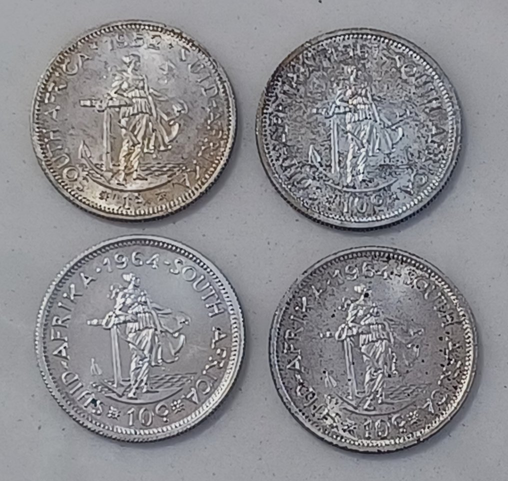 Zuid-Afrika. 1 Shilling and 10 Cents 1952, 1961, 2x1964  50% Silver-  Lot of 4 PROOF Low Mintages  (Zonder Minimumprijs) #1.0