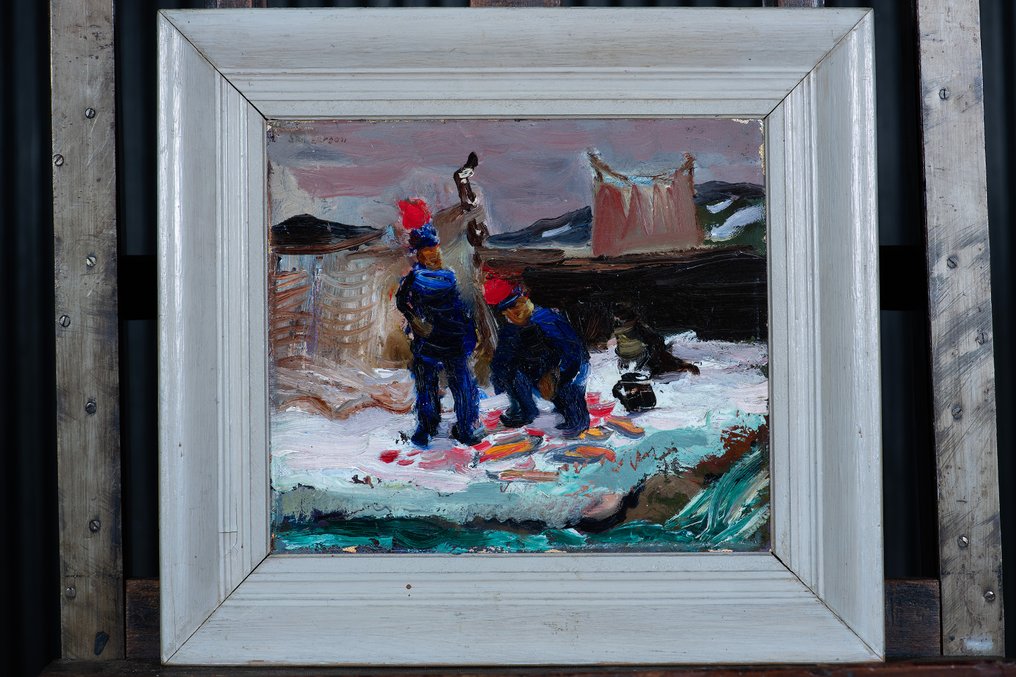 Sten Larson (1908-1999) - Sami Figuren Sorteren de Visvangst (NO RESERVE) #2.1