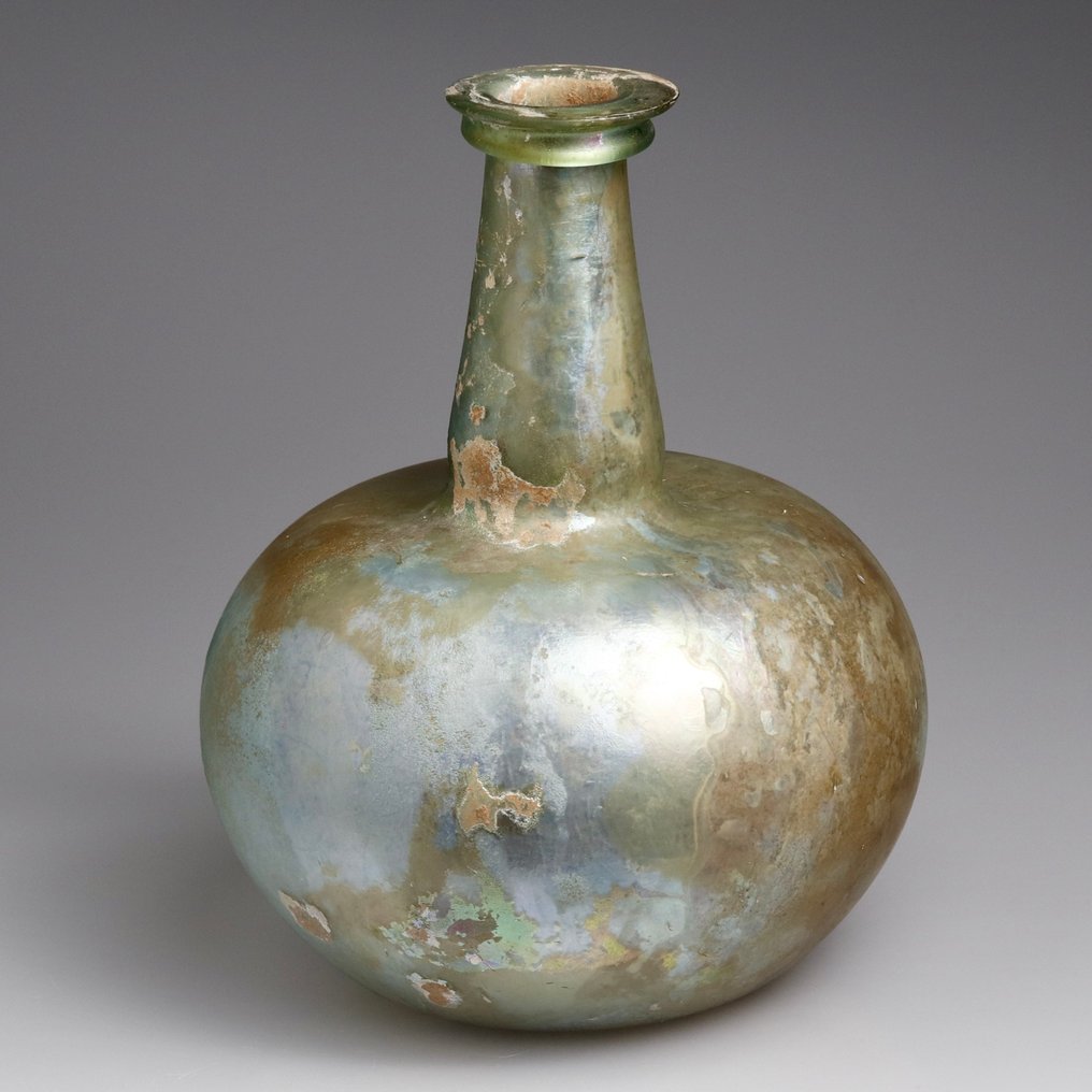 古罗马 玻璃 非常大的球形瓶,带有磨砂装饰 - 197 mm #2.1