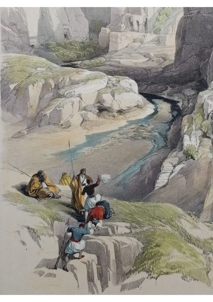 Entrance to Petra – “The Theatre”, 1842, David Roberts – Hand-Coloured Lithograph - 佩特拉遗址; David Roberts(1796-1864) & Louis Haghe - The Holy Land and Egypt - 1821-1850 #3.2