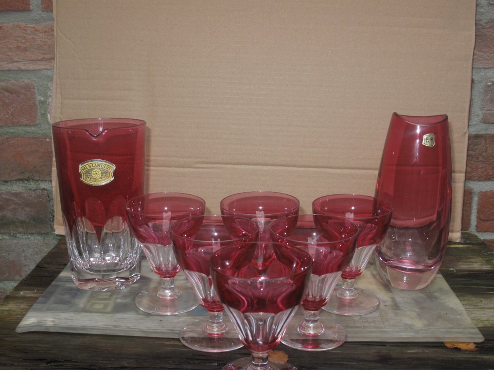 Val Saint Lambert - 酒杯 (8) - 水晶 - 6个杯子+倒入+花瓶 #1.0