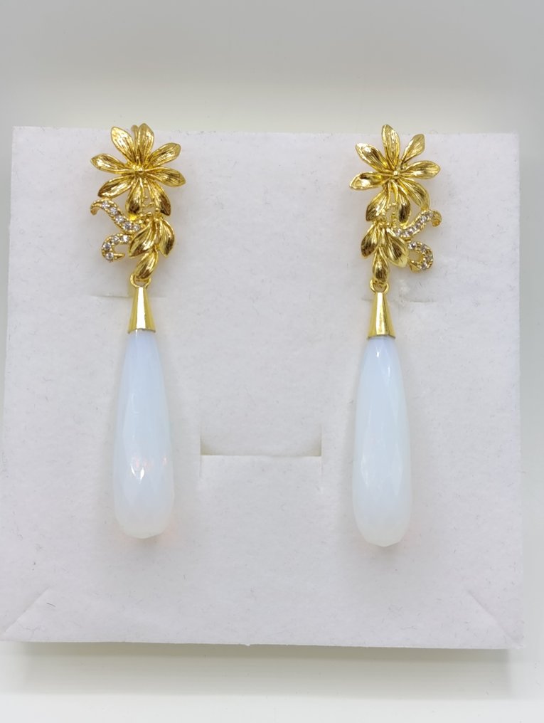 Nincs minimálár - Drop fülbevaló Aranyozott, Ezüst, Holdkő természetes - Art deco fülbevalók #1.0