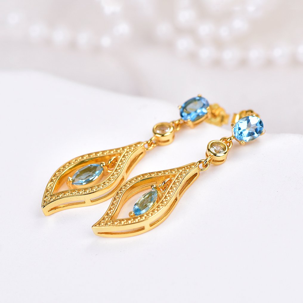 Sem preço de reserva - Brincos Prata - Topaz - Certificado #1.0