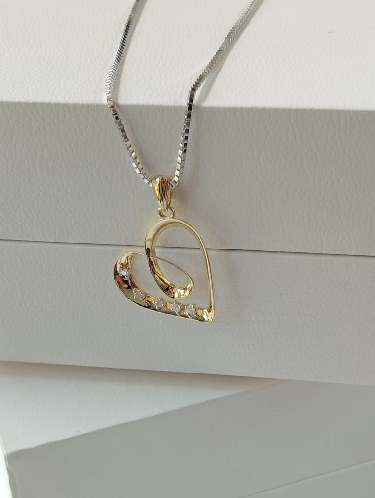 χωρίς τιμή ασφαλείας - Κολιέ με μενταγιόν - 18 καράτια Πλατίνα, Κίτρινο χρυσό -  0,03ct. tw. Διαμάντι (Φυσικό)  #3.2