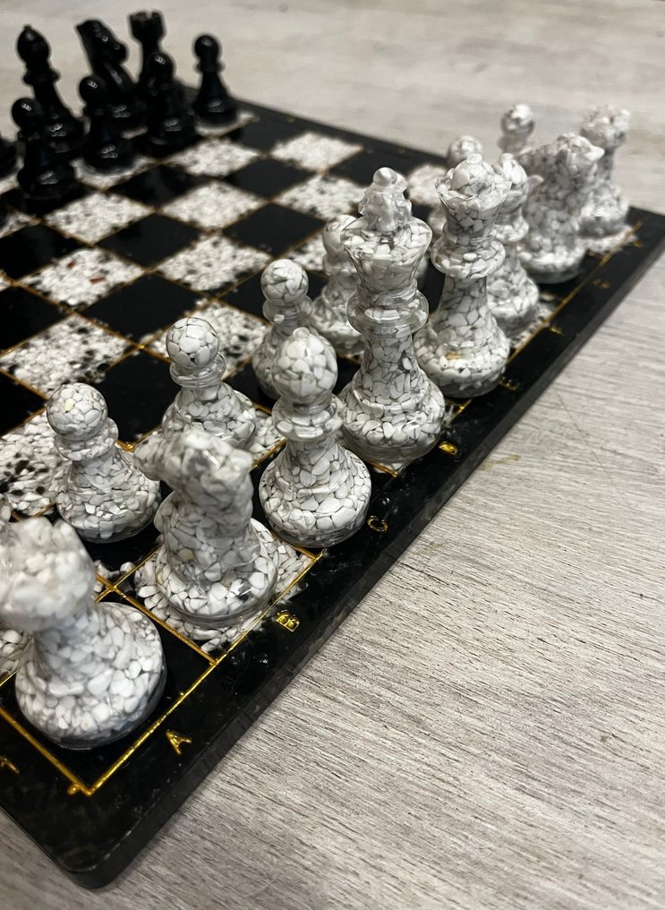 Chess set - Obsidian and Howlite wrapped in resin. #4.3