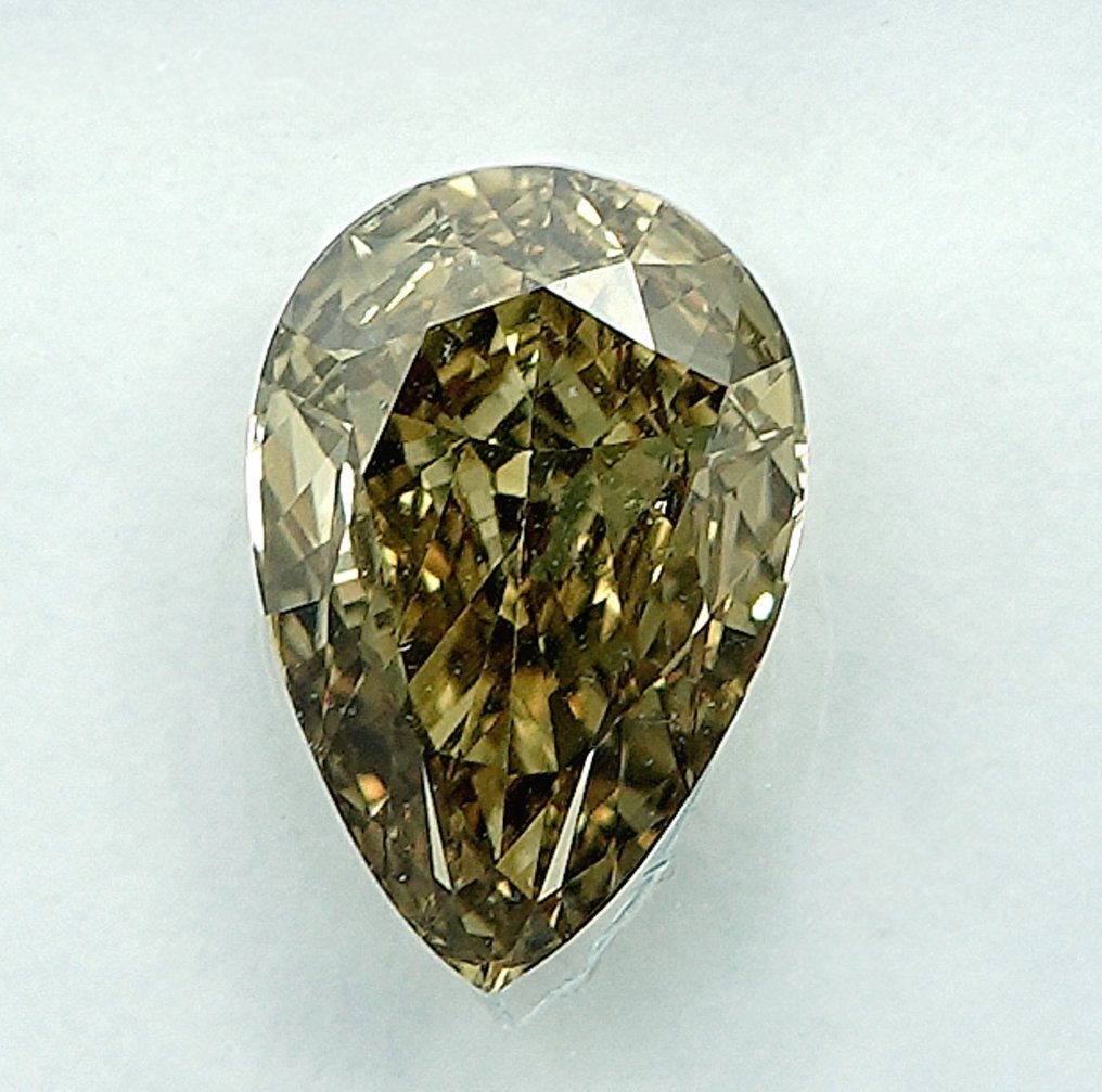 1 pcs Diamant (Naturfarvet) - 1.28 ct - Pære - Fancy Grålig Gul - VS1 - International Gemological Institute (IGI) #1.0