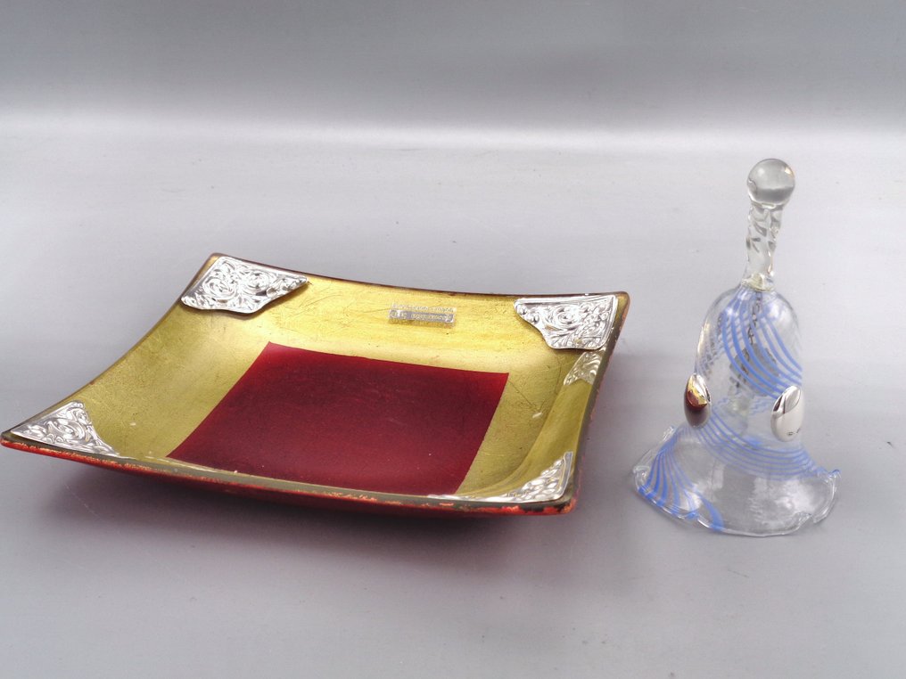 PG-MIANI Argenteria - Statuetta, campanella con vassoietto - 2.5 cm - .925 argento, e vetro di Murano colorato #3.2