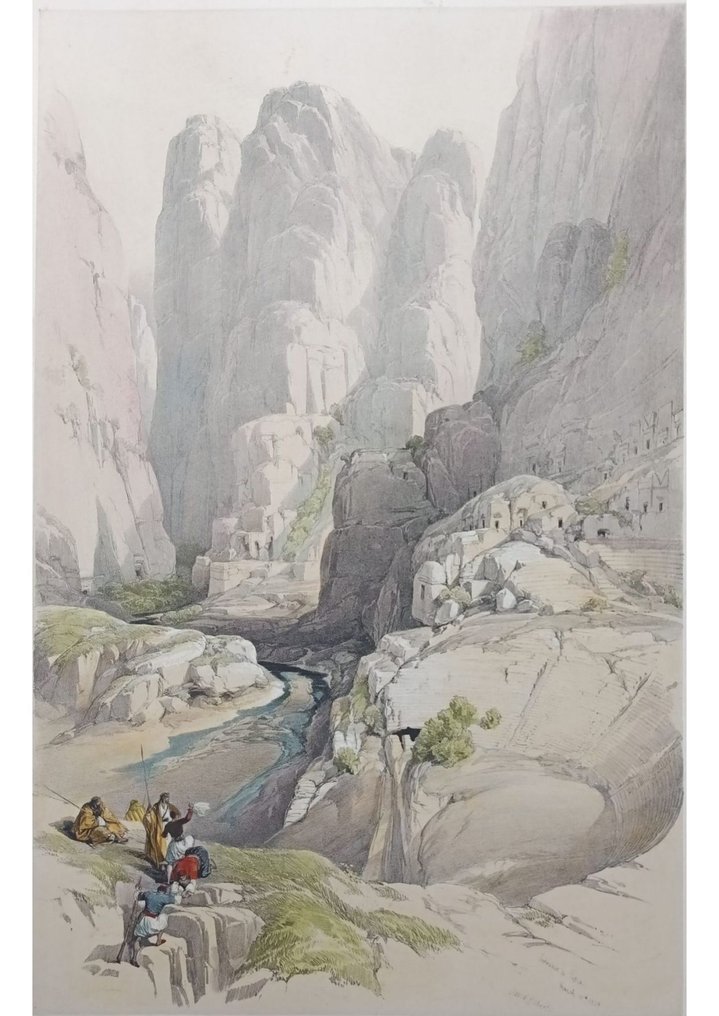 Entrance to Petra – “The Theatre”, 1842, David Roberts – Hand-Coloured Lithograph - 佩特拉遗址; David Roberts(1796-1864) & Louis Haghe - The Holy Land and Egypt - 1821-1850 #1.0