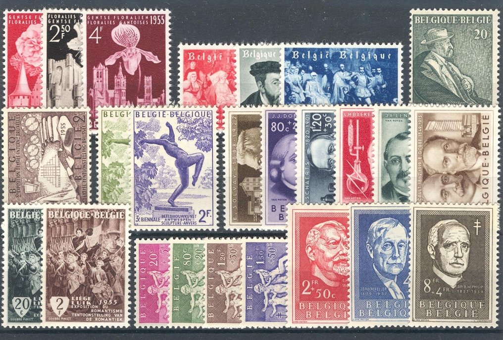 Belgium 1955/1959 - 5 full years of postfris, including block 31 and 1005/1007 perforation 11 1/2. #1.0