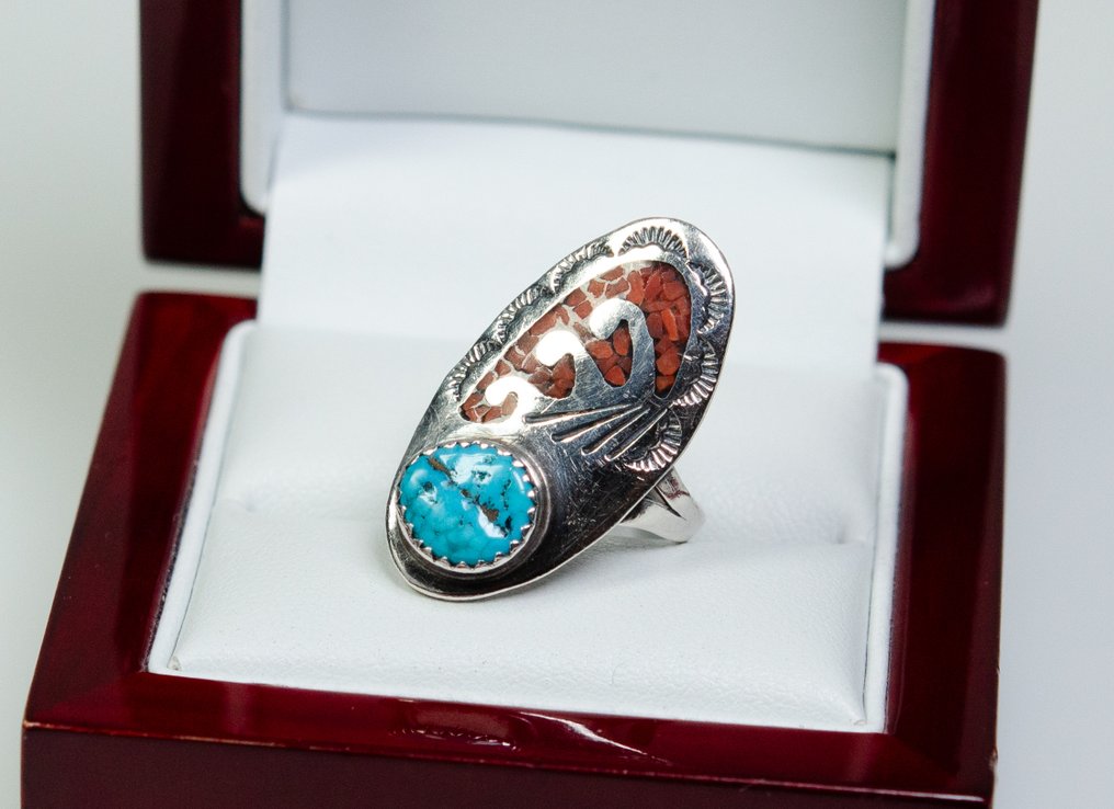 Ring - turquoise - stone mosaic - Navajo - U.S. (No Reserve Price) #4.3
