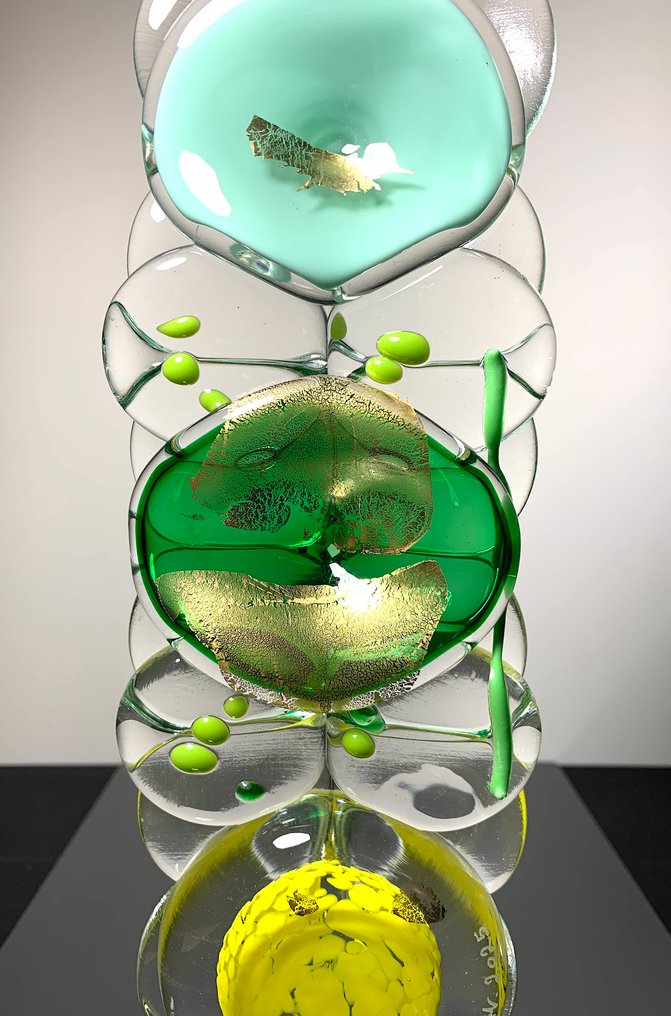 Maxence Parot - Vase -  Skulptur unikke farver og guld 38cm  - Glas, Krystal #2.1