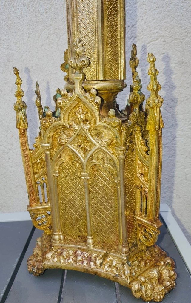 Candlestick - Gilt bronze - Neo-Gothic candlestick holder - 78 cm #4.3