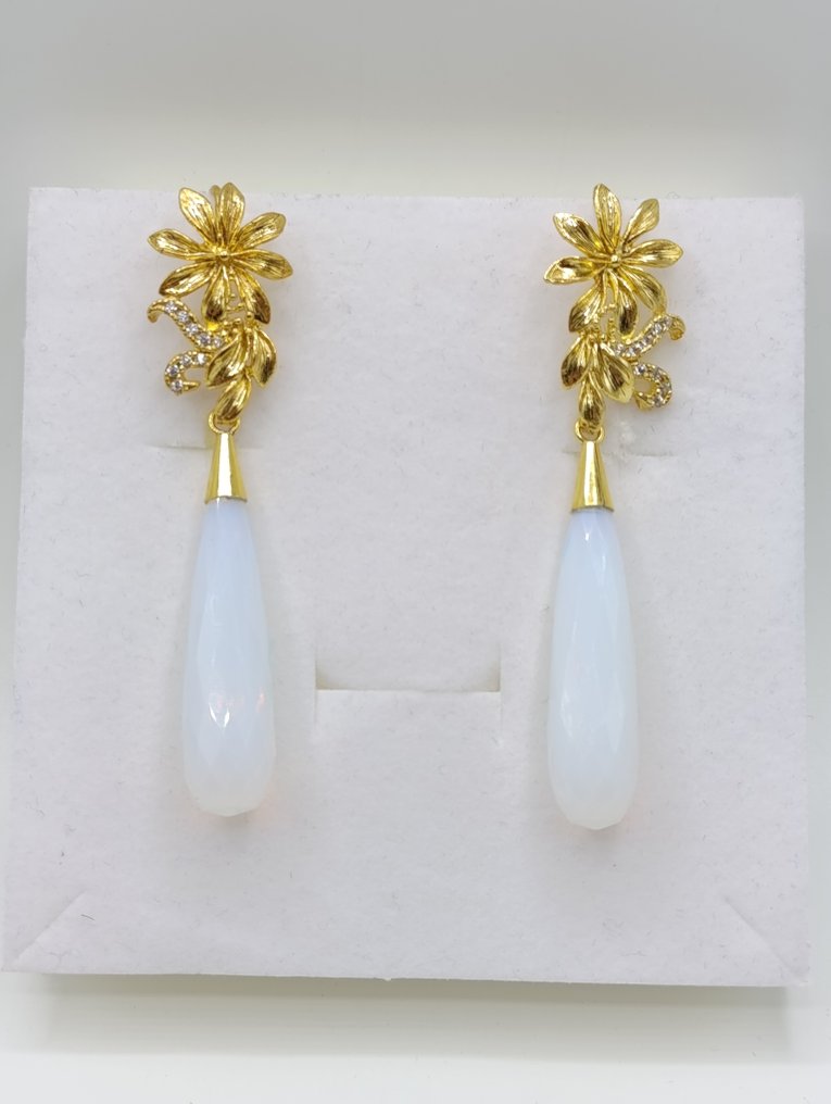 Nincs minimálár - Drop fülbevaló Aranyozott, Ezüst, Holdkő természetes - Art deco fülbevalók #3.2