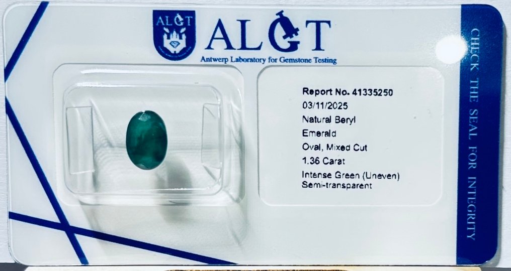 Utan reservationspris - 1 pcs Grön Smaragd - 1.36 ct - Antwerp Laboratory for Gemstone Testing (ALGT) #2.1