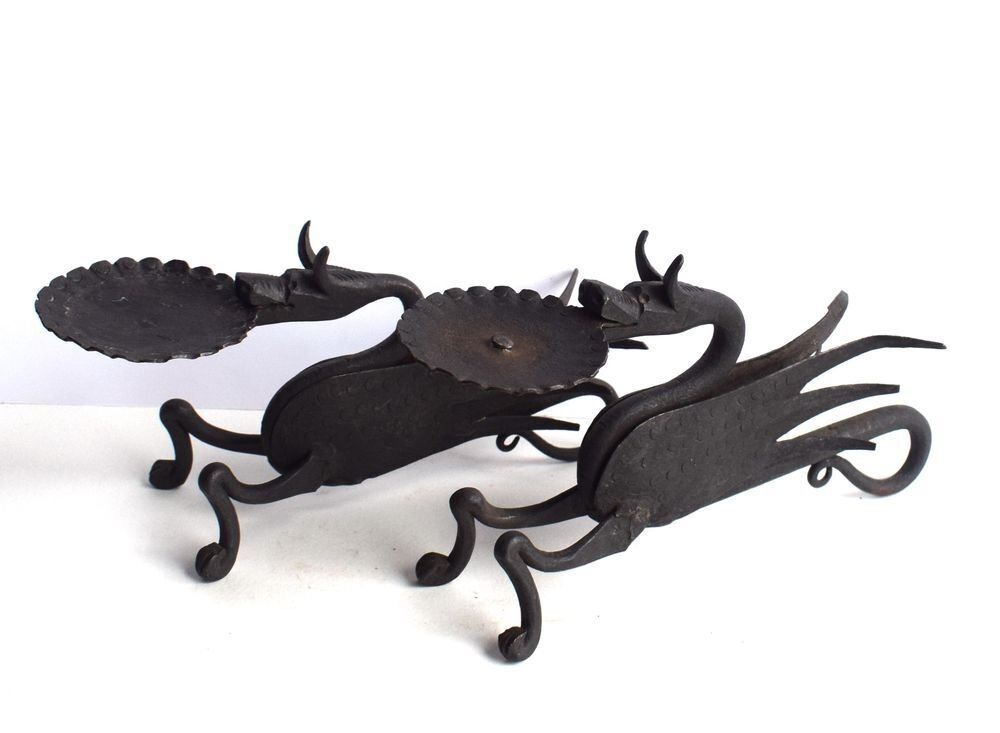 装饰饰品 (2) - 一对铁艺蜡烛台,20厘米 - 风格化的龙 #1.0