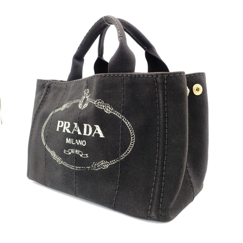 Prada - PRADA Canapa Mini Black Canvas Handbag Black Tote with Gold Hardware - Handbag #2.1