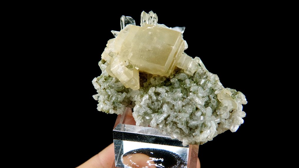 Calcite con quarzo su albite - Saint-André d'Embrun, Alpi, Francia - Altezza: 5 cm - Larghezza: 4 cm- 229 g #4.3