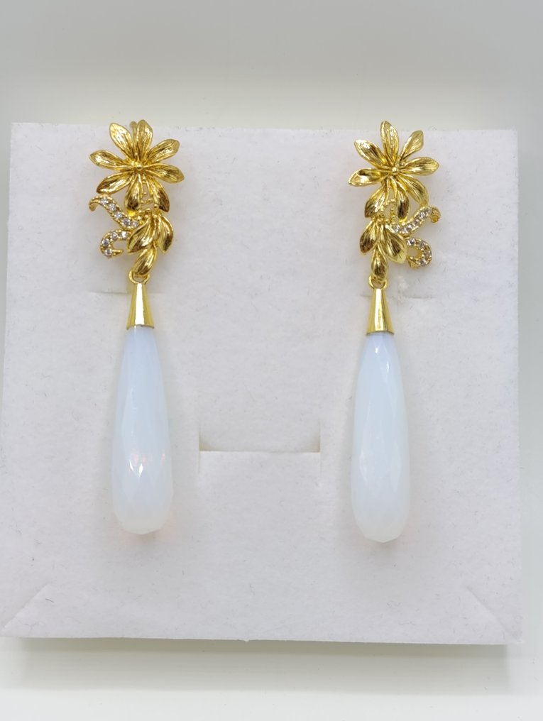 Nincs minimálár - Drop fülbevaló Aranyozott, Ezüst, Holdkő természetes - Art deco fülbevalók #2.1